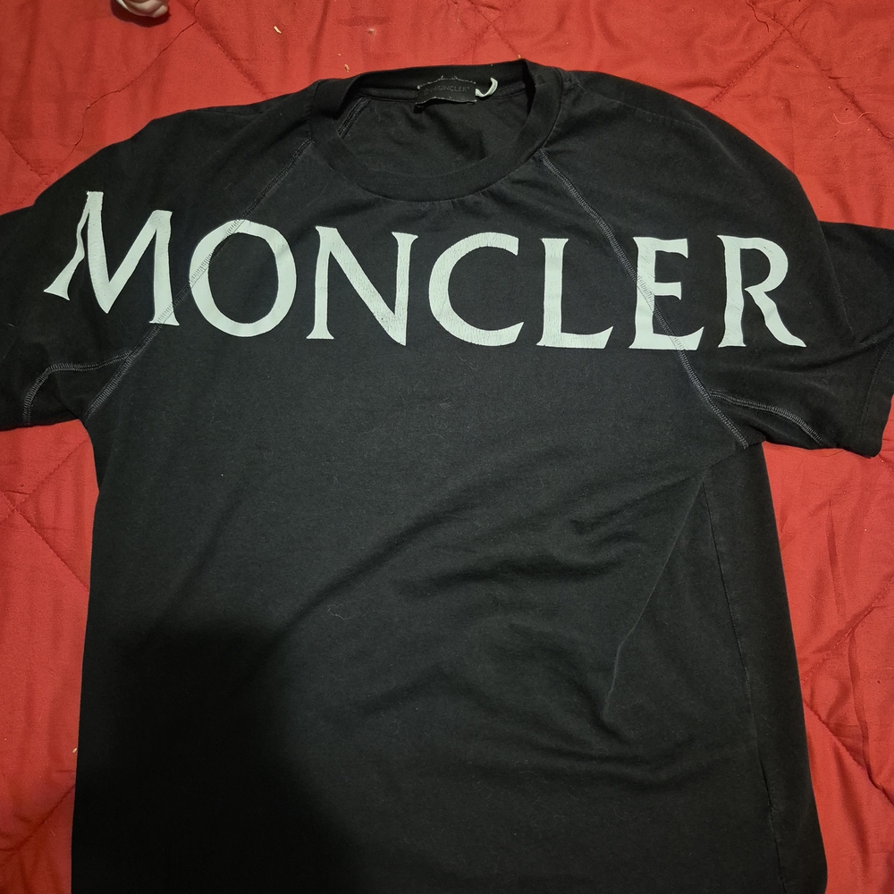Moncler Black Tee with Large White Logo Across Chest - Picture 2 of 6